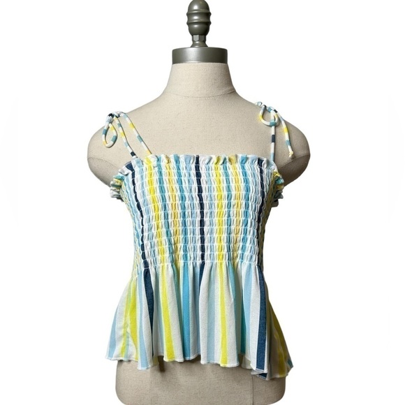 2/$30 WILD Fable Target Turquoise Striped Smocked Peplum Camisole Size Large - Picture 3 of 12